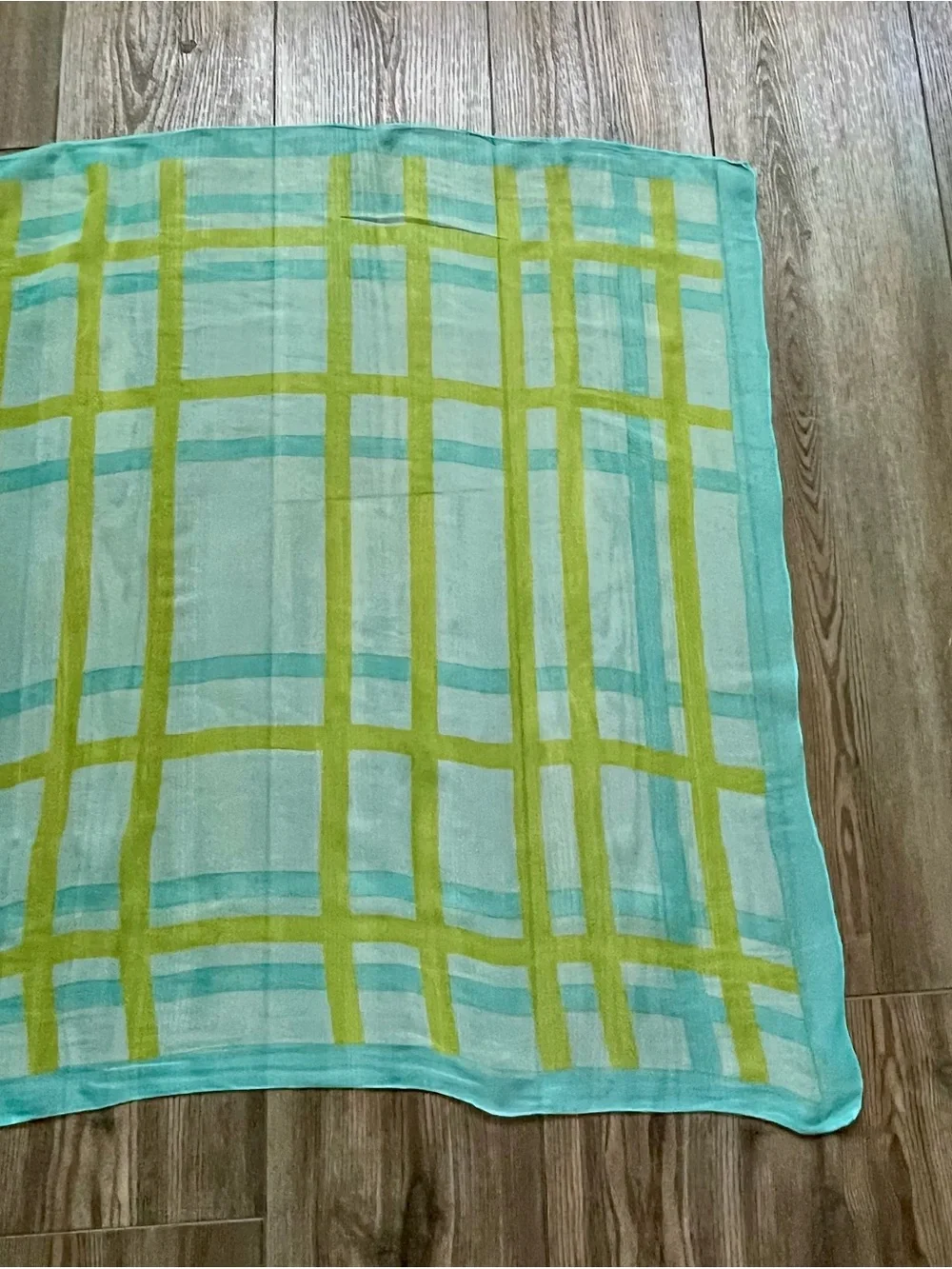 Light Blue & Lime Plaid Square Scarf 28/28 inches